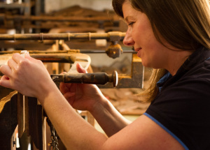 Cutting the marquetry.