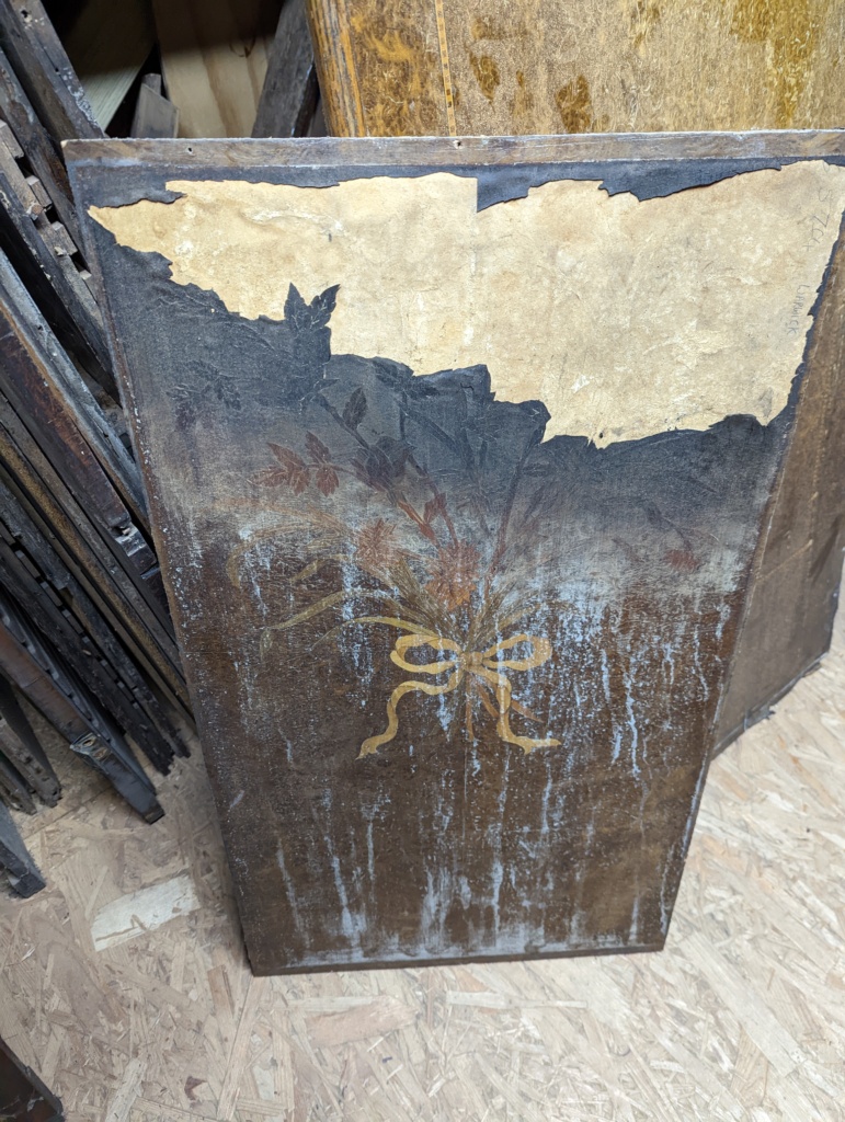 Fire damage to a marquetry panel