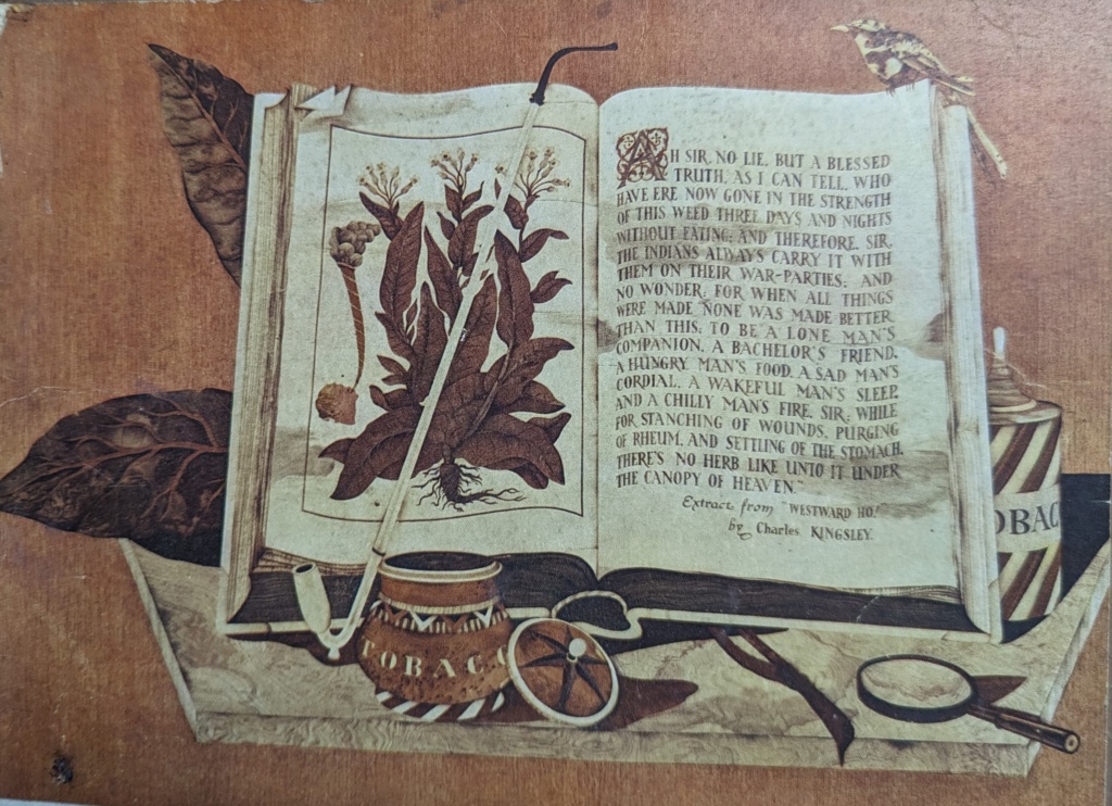 Marquetry panel of the book  with Charles Kingsley inscription For Gallaher Group