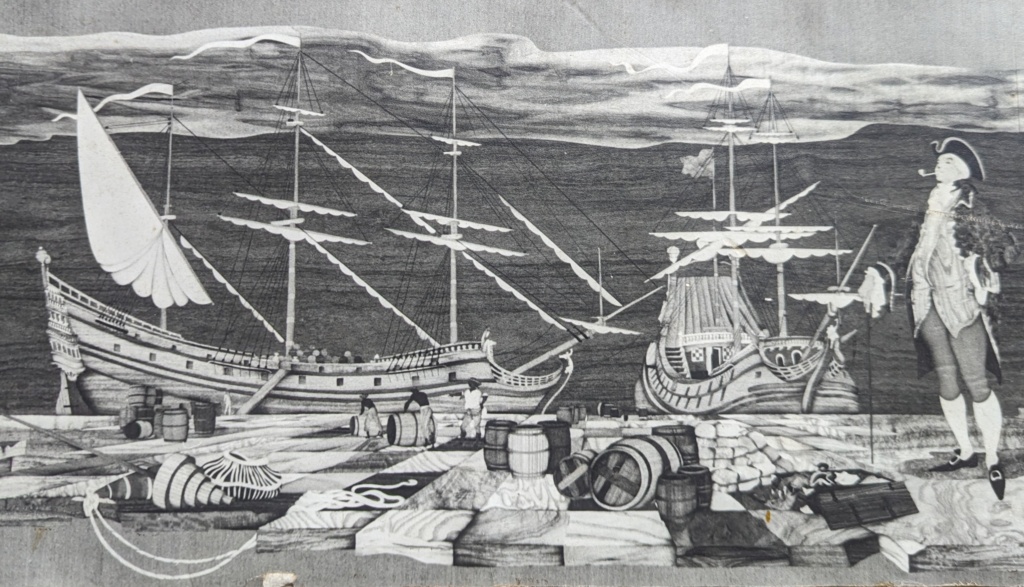 Section of the marquetry mural panel for Gallaher Group